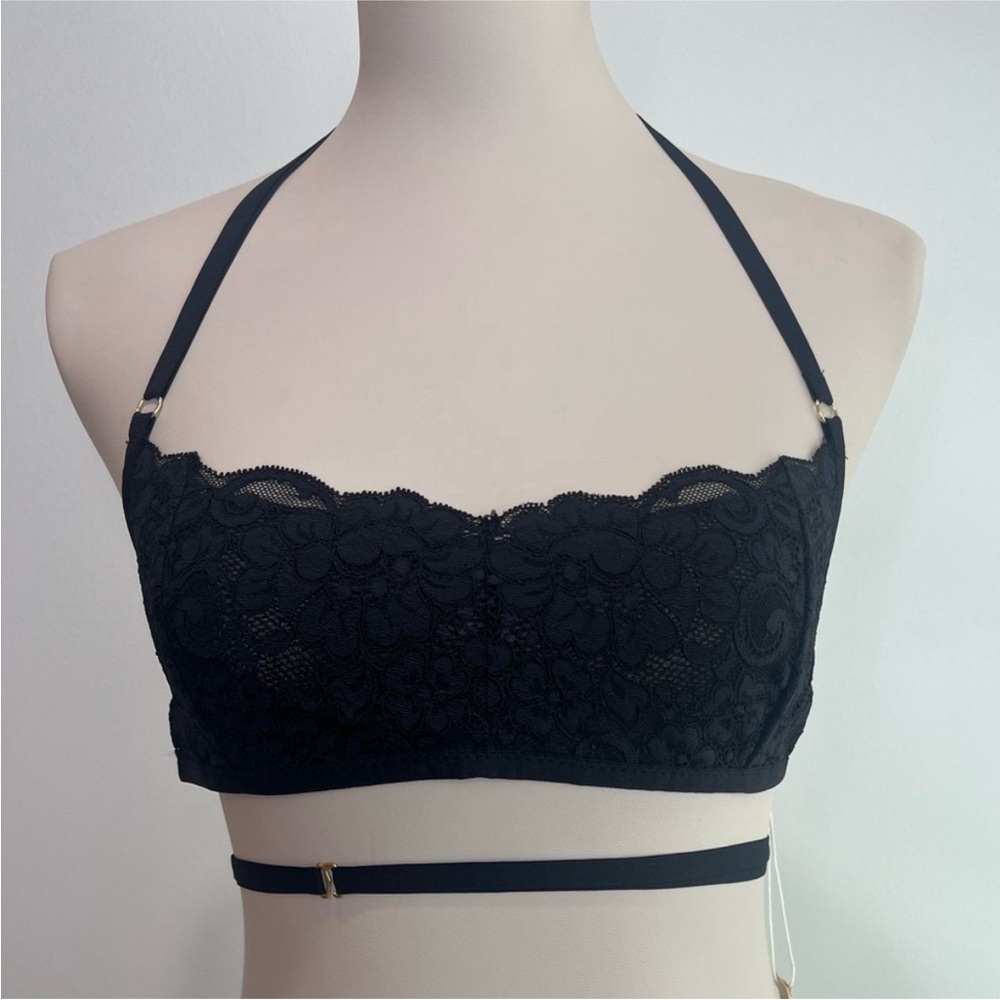 NWT We Are HAH x Free People Don’t Cross Me Halter Bralette, Black Lace